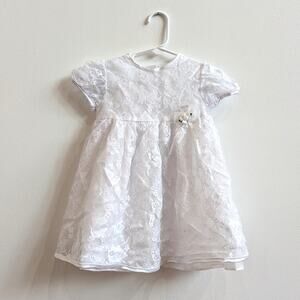 Vtg Dress Baby Girls Sz 18m White Lace Flower Girl Easter 90s